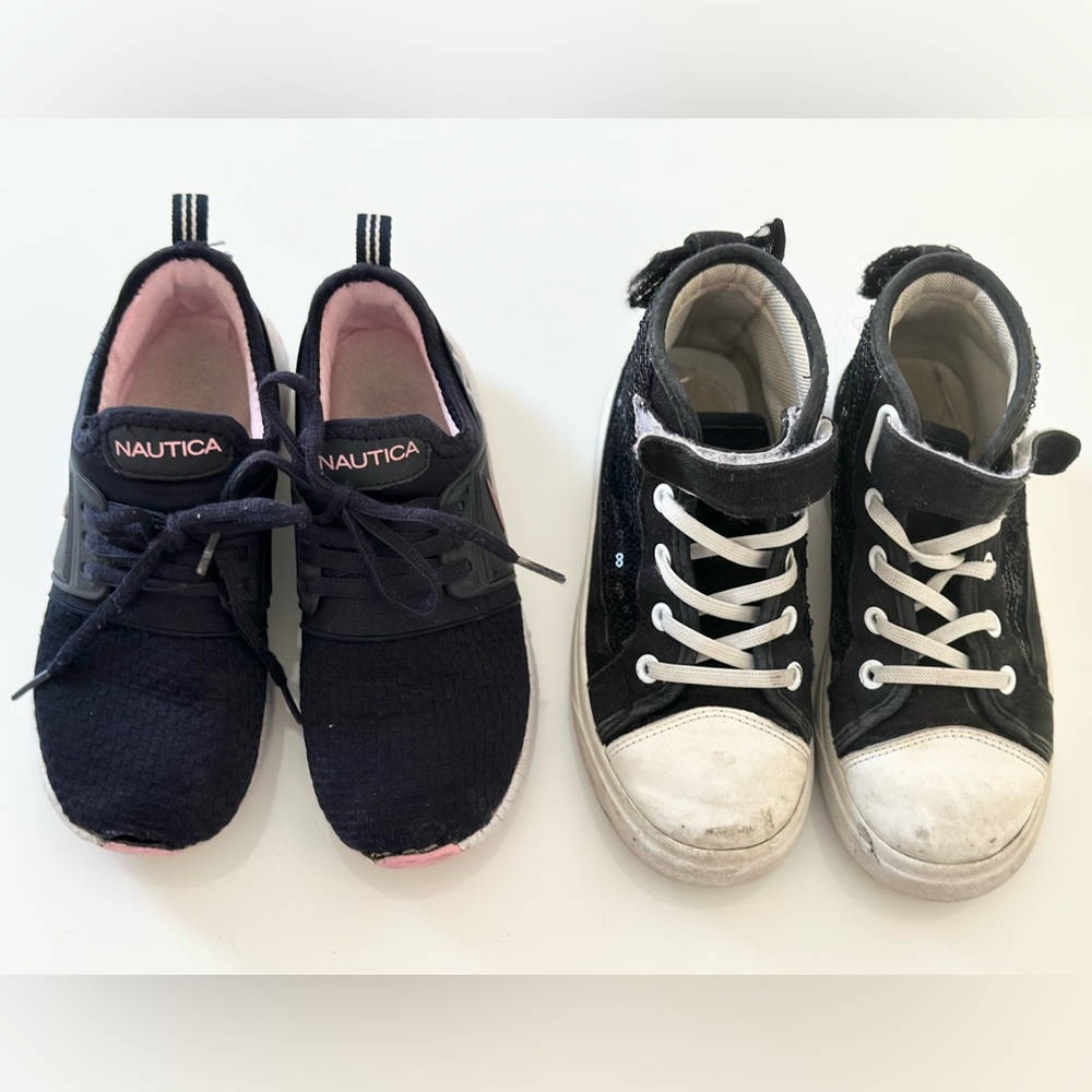 Nautica Navy Kids Sneaker and Black Hightop Kids Sneaker Size 1
